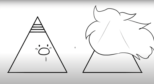 Cleft Chinned Men: Still of two animated triangles, one with a cleft chin